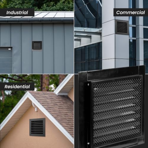 Image of Repa Market 8 inch x 8 inch Inch (Inner Dimensions) Galvanized Black Soffit Vent Cover - Louvered Square Gable Vent with Mesh Screen - Intake /Exhaust Ventilation Grill - HVAC Ducting Return Air Vent Cover