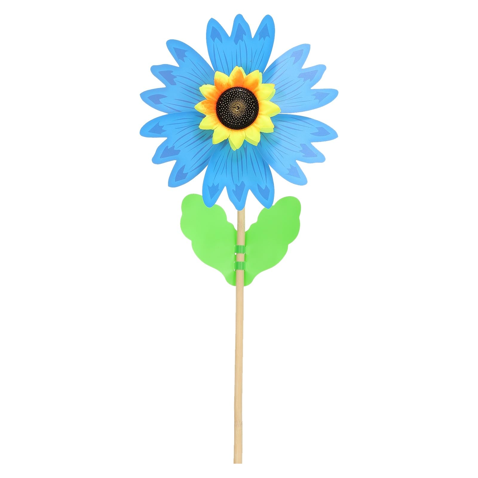 sourcing map Pinwheels 14.2" Wind Spinner Pure Color Sunflower Pinwheels 6 Leaves Wooden Windmill with Sunflower Wooden Sticks for Garden Yard Patio Lawn Outdoor Party Favors Gifts, Blue