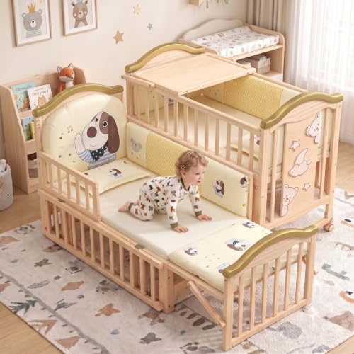 Image of BabyTeddy 16 in 1 Original Patented Baby Crib, Baby Cot, Toddler Bed,Cradle Rocker,Convertible Desk,Kid's Sofa Mode Mosquito Net,Soft Mattress Diaper Changing Station