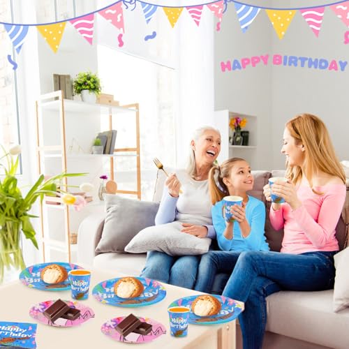 Hmfmdy Ensemble de Vaisselle de fête Dessin Animé, 50 Pièces Décoration de fête Animée, Vaisselle D'anniversaire pour Enfants avec Assiettes, Gobelets Serviettes Papier, Table Fournitures 10 invités – vue 7