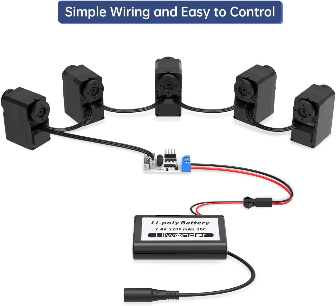 5 Packs LX-16A Serial Bus Servo with Servo Controller & Debug Board, Dual Bearing Full Metal Gear Steering Servo for RC Robot DIY, High Torque Servo 17KG.CM 6V - 19.5KG.CM 7.4V, Control Angle 240°