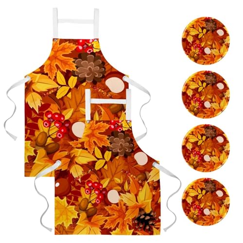 Tablier de cuisine à motif feuille d'érable avec 4 broches de fixation