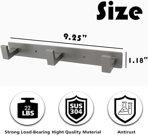 Miniatura 2 de Vanloory Perchero de acero inoxidable resistente con 3 ganchos de tres abrigos, gancho de pared montado en la pared, gancho rústico para ropa  riel