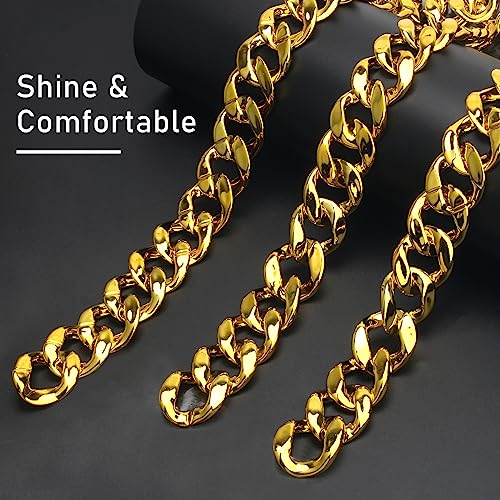 Hip Hop Chunky Gold Chain 2 Pack, 36 Inch Big Plastic Gold Necklace 80s 90s Punk Turnover Necklace Men Costume Accessory for Party Costume Class Bar4