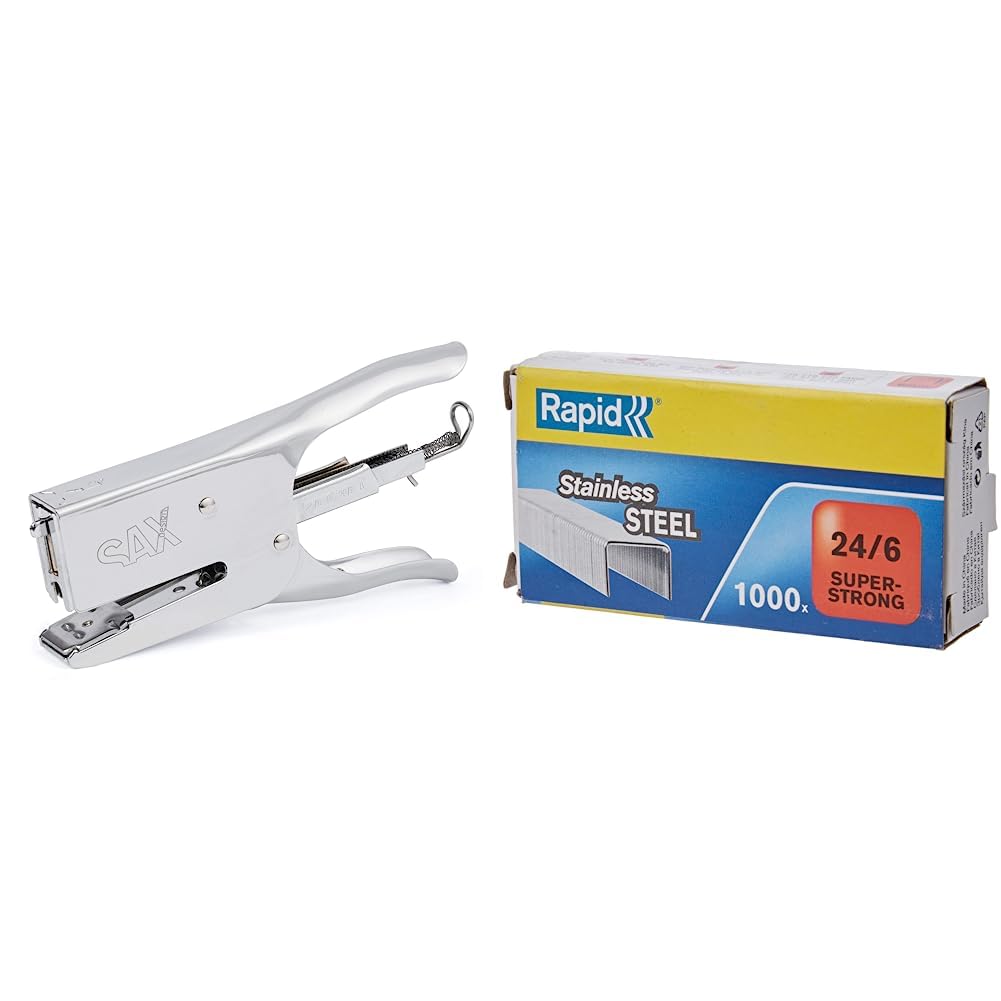 SAX 630 Heftzange, Hinterlademechanik (40 Blatt, Metal) silber | hohe Qualität & Rapid 24858100 Heftklammern 24/6mm Super Strong, rostfrei, 1000 Stück