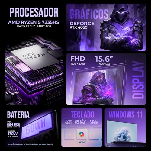 Image of Lenovo LOQ 15.6 inch Full HD Gaming Laptop, AMD Ryzen 5 7235HS, 16GB Memory, NVIDIA GeForce RTX 4050, 512GB SSD, Luna Grey