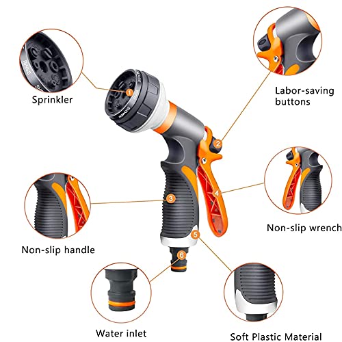 Tuinslang sproeipistool, hogedrukslang mondstuk met Quick Connect Adapters & Kraanconnectoren 8 verstelbare modi waterpistool voor het besproeien van planten of gazons, douchehuisdieren, autowassen, schoonmaken ramen - Afbeelding 4