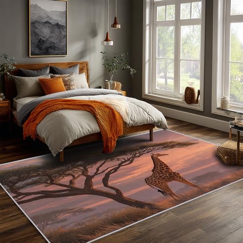Tapis de salon girafe lavable pour chambre à coucher propre