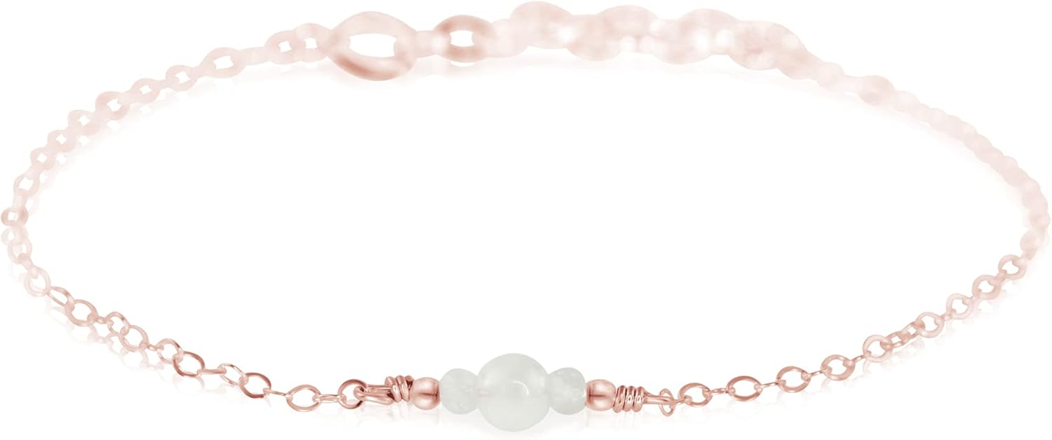 Luna Tide Rainbow Moonstone Dainty Anklet in 14k Rose Gold Fill