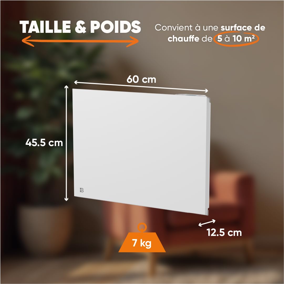 BESTHERM - Radiateur électrique fixe connecté WIFI à inertie sèche céramique 1000W Bestherm NESSA CONNECT horizontal blanc