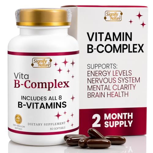 SIGNIFY NATURE VitaBComplex with Vitamin C and E, B Complex Vitamins for Women & Men, BComplex Supplements, VIT B1, B2, B3, B5, B6, B8, B9, B12, Super B Softgels - 60 CT