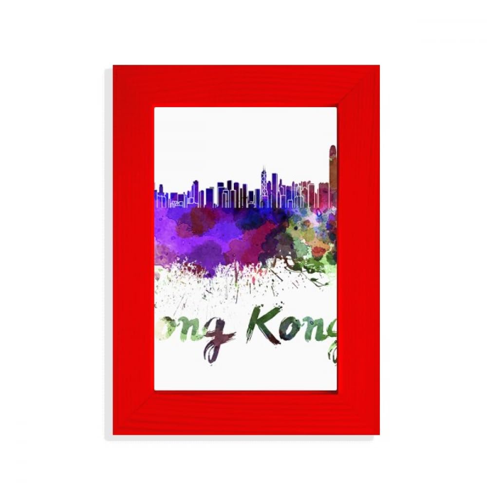 Cadre photo Hong Kong aquarelle rouge pour décoration murale