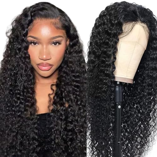 Pelucas Mujer Pelo Natural Deep Curly Wave 13x4 Lace Front Wigs Human Hair Pelucas Pre Plucked With Baby Hair Black Color Wig for Woman 26 Pulgadas