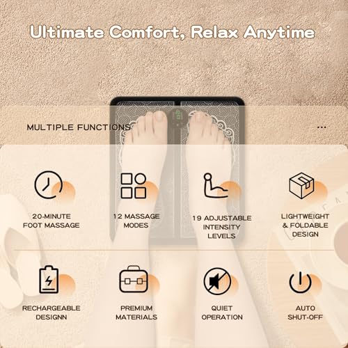 Portable MHD TENS Foot Massager for Plantar Fasciitis &#038; Neuropathy Pain Relief &#8211; Deep Tissue Electric Muscle Stimulator, Adjustable Intensity, Lightweight Design for Home, Travel, Office Use