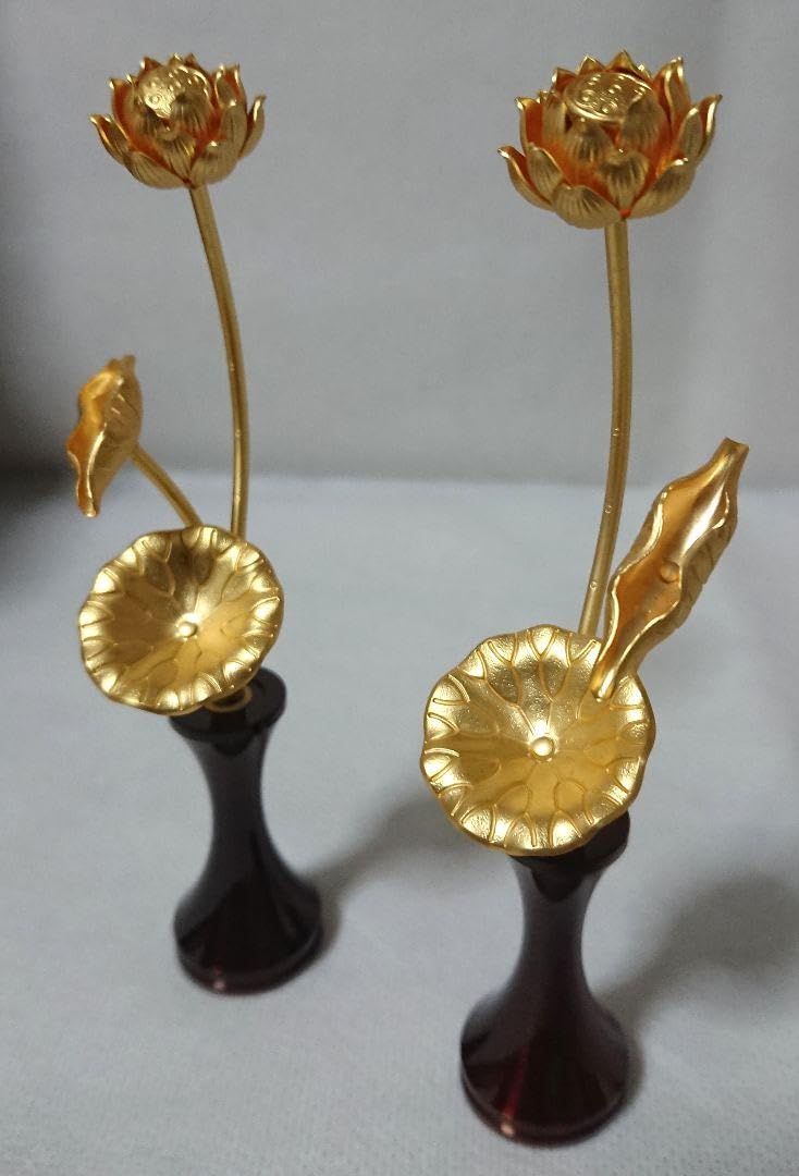 ✶金属工芸品✶ 銅製三本立ミニ常花 消金 真鍮製華瓶付 １対 仏具・仏壇・仏像 Amazon.co.jp: 《金属工芸品》 銅製三本立ミニ常花 消金 真鍮製