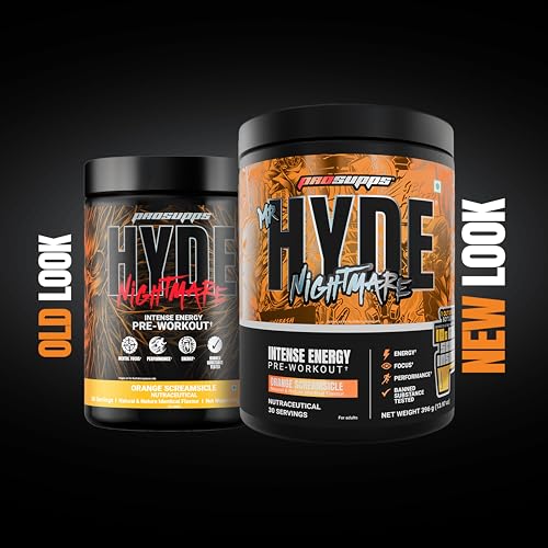 Image of ProSupps Hyde Nightmare Orange Screamsicle Pre Workout Powder, 30 Servings | 6000 mg Citrulline, 3200 mg Beta-Alanine, Nootropics, Electrolytes, FSSAI Compliant, Banned-Substance Screened