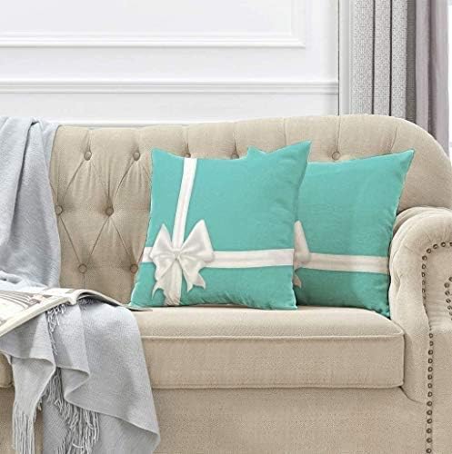 Miniatura 3 de LALILO Juego de 2 fundas de almohada, lazo blanco de seda, elegante lazo satinado, azul turquesa, regalo de doble cara, funda de cojín para sofá,