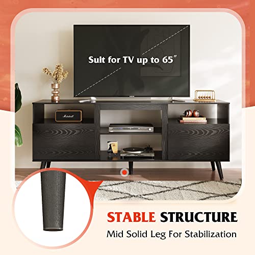 Image of WLIVE Mid-Century TV Stand for TVs Up to 65 inch, Storage Cabinet, Black