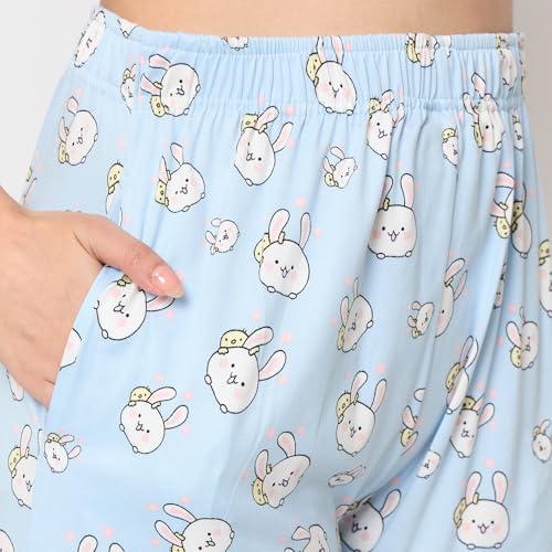 Image of CAMEY Women's Printed Pyjama Set, Short Sleeve T-Shirt and Trousers, Women Nightsuit, Loungewear Sets