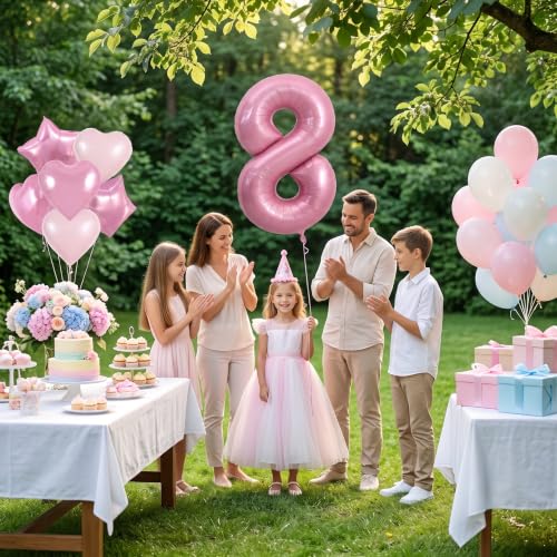 Image of TONIFUL 8th Birthday Balloons Kit 40 Inch Pink Large Number 8 Foil Balloon