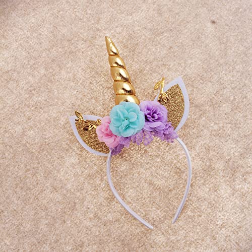 Unicorn Headband Flower Cat Ear Unicorn Horn Headband Perfect for Party Supplies Fantasy Favor4