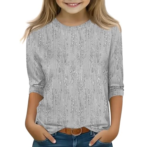 Girls' 3/4 Sleeve Casual T-Shirt Soft Lightweight Crewneck Top Comfortable Shirt for Kids