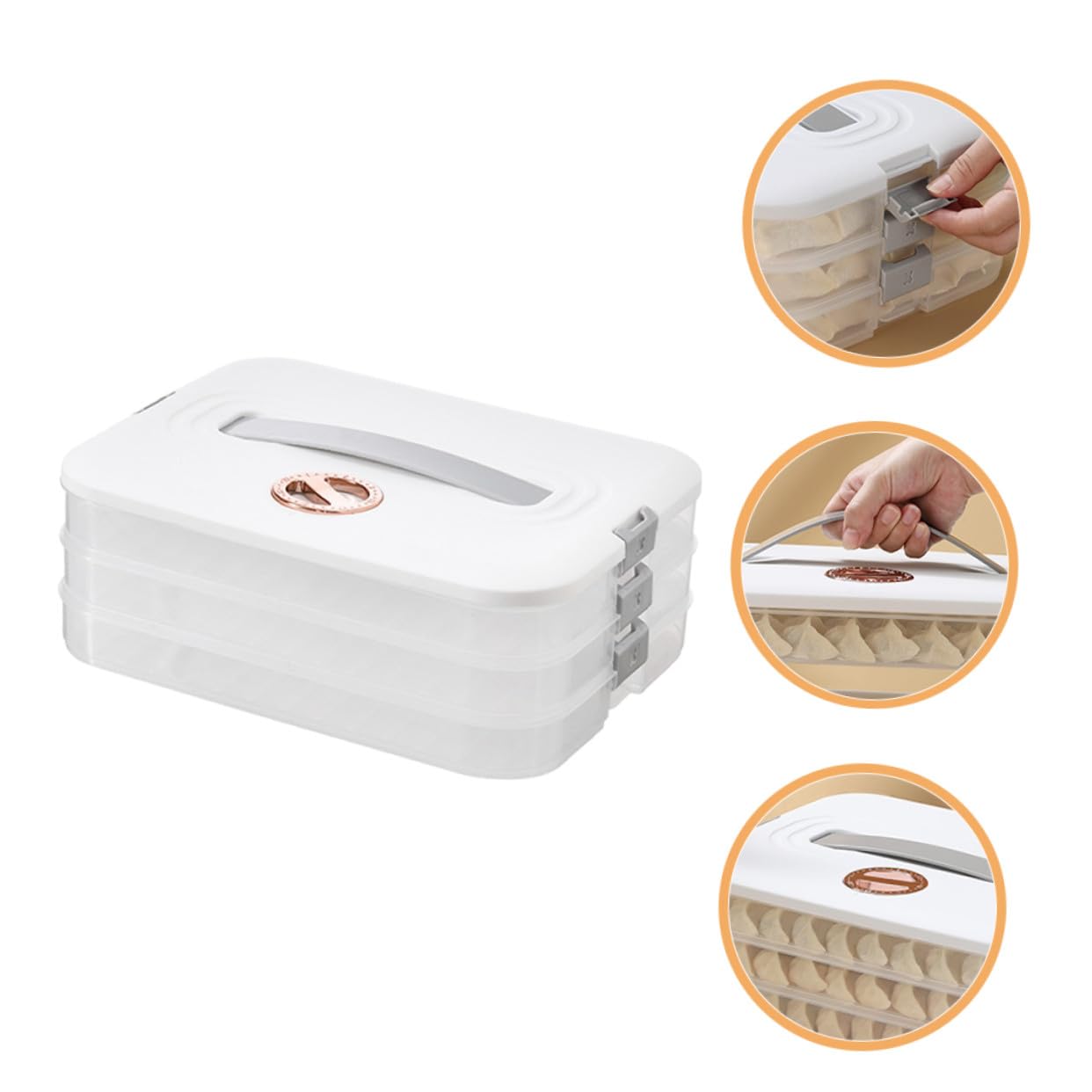 BESTYASH Boîte à Raviolis Empilable 3 Couches, Plastique Alimentaire Blanc, Hermétique Et Réutilisable, Rangement Compact Pour Réfrigérateur, Conserve Fraîcheur, Organisateur Cuisine Pratique