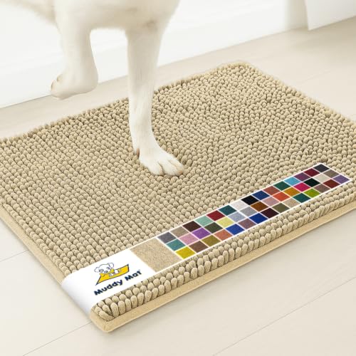 Muddy Mat® | Super Water Absorbent Door Mat Indoor, Microfiber Quick Dry Chenille Entryway Rug, Slip Resistant Front Door Mat, Indoor Mats for Entryway, Machine Washable Pet Rug, Sand 19" x 30"