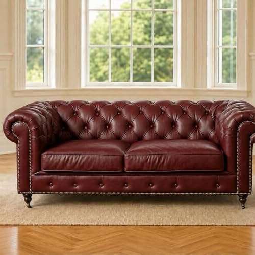Image of A to Z Furniture Classic Sofa Set Luxury Chesterfield Leatherette Sofa in for Home Living Room & Office (3+2+1=6 Seater Sofa Burgundy)
