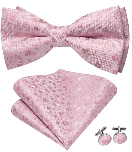 Image of Hi-Tie Bow Ties for Men Pre-Tied Pocket Square with Cufflinks Mens Bowtie Sets for Wedding Formal Party