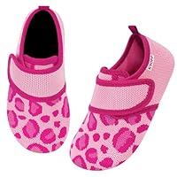 Kyopp Hausschuhe Kinder Barfussschuhe Klettverschluss für Jungen Mädchen Atmungsaktive Breite Pantoffeln Rutschfest Kindergarten Slippers(Leopardenmuster Rosa, 32/33EU)