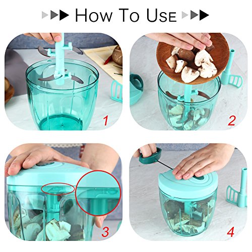 Image of Ourokhome Manual Food Processor Vegetable Chopper, Portable Hand Pull String Garlic Mincer Onion Cutter for Veggies, Ginger, Fruits, Nuts, Herbs, etc., 900ml, Blue
