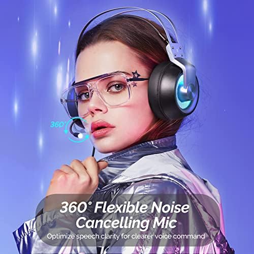 Vividtone Gaming Headset with Noise Canceling Microphone for PC PS4 Xbox One, 7.1 Surround Sound, RGB LED Light, Over-Ear Wired USB Gaming Headphones In-line Volume Control Mute