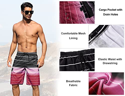 Image of Nonwe Men's Beachwear Quick Dry Striped Board Shorts