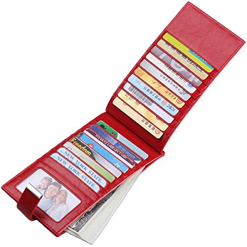 Long Genuine Leather Wallet for Women RFID Blocking Credit Card Holder with Zipper Purse (Red)2