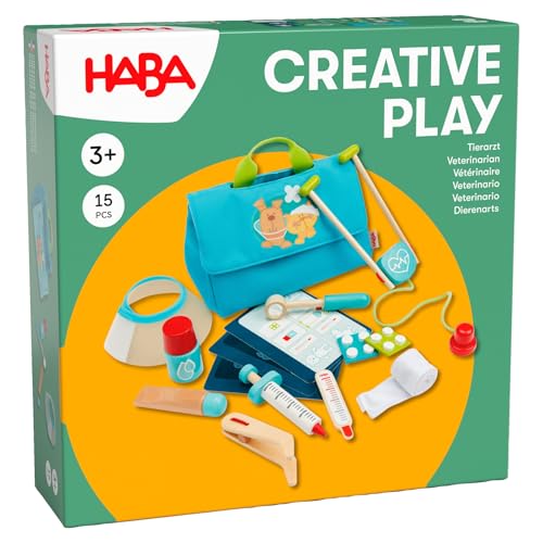 HABA Creative Play Tierarzt-Spielset – Holz-Tierpflege-Zubehör für Kinder – Perfekte Ergänzung für Tierarztpraxis und Rollenspiele mit Kuscheltieren und Puppen - 2012045001