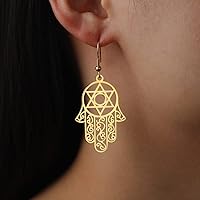 Vista 2 de Hamsa - Aretes hexagonales de mano de Fátima con estrella de David contra el mal de ojo, nudo celta judío, protección para mujer, amuleto