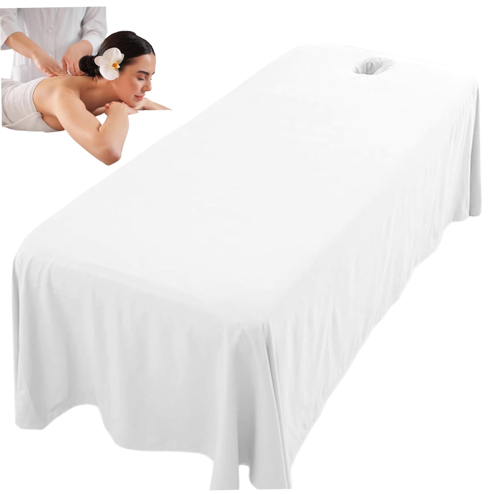 Massage Bed Sheet, 114x71" Breathable Massage Table Skirt with Face Hole, Washable Reusable Beauty Bed Cover, Spa Bed Cover for Salon Massage Beauty Bed Cover Massage Bed Cover Massage Table Cover Spa
