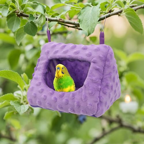 Image of Litewoo Winter Warm Plush Hanging Bird Nest Hammock for Parrots (Purple) | Warm plush, removable cushion, easy clean, metal hooks, for parakeets /cockatiels /budgies /lovebirds /finches, 7.1x6.3x5.5in