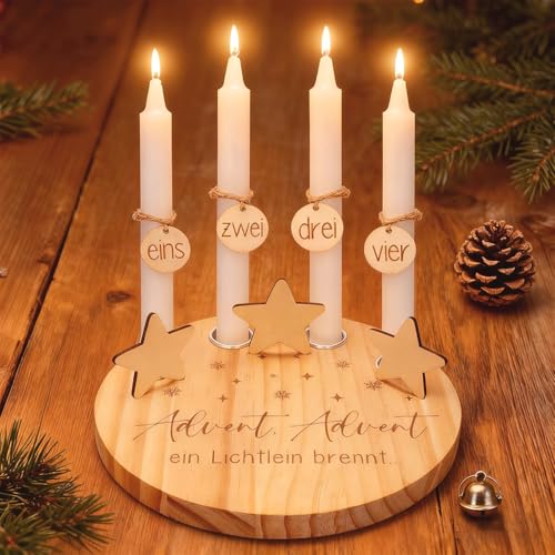 Advent Kerzenhalter 20cm, Adventskranz Holz Rund mit 4 Kerzen,...