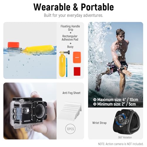 NEEWER 50 en 1 Kit de Accesorios para Cámara de Acción, GoPro Hero 12 Hero 11 Hero10 Hero 9 8 7 GoPro MAX GoPro Fusion Insta360 X3 X2 dji Osmo Action 4 3 2 APEMAN, Incluida Funda Negra - imagen 4