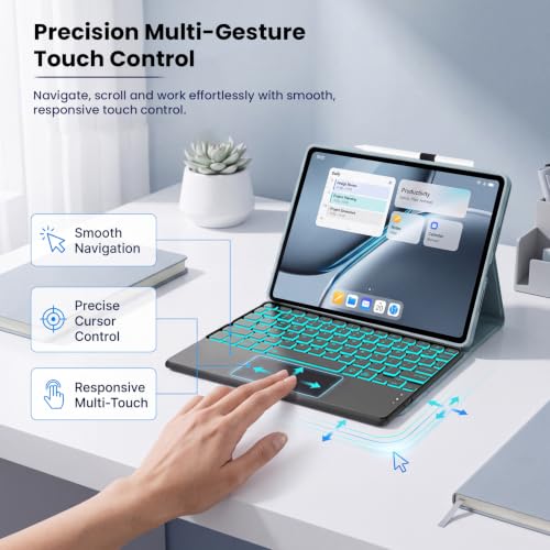 Image of Smart Keyboard Case for OnePlus Pad 2 /Pad Pro / Oppo Pad 3 Pro 12.1 inch Cover Folio Case with Trackpad, 7 Color Backlit, Magnetically Detachable Keyboard, Pen Holder, Rechargeable Protective Cover