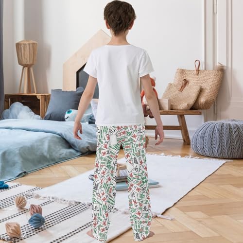 Boy's Pants Chinese Mahjong Jogger Pants Elastic Waist Long Bottoms Trousers with Pockets 6-14 Years3