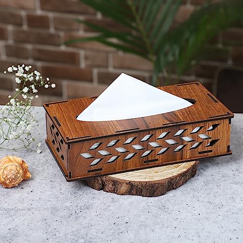 Image of Deskart Wooden Tissue Paper Box | Decorative and Stylish Wooden Tissue Holder Stand for Car, Home, Office Desk, Resturant and Cafeteria (Rectangle)