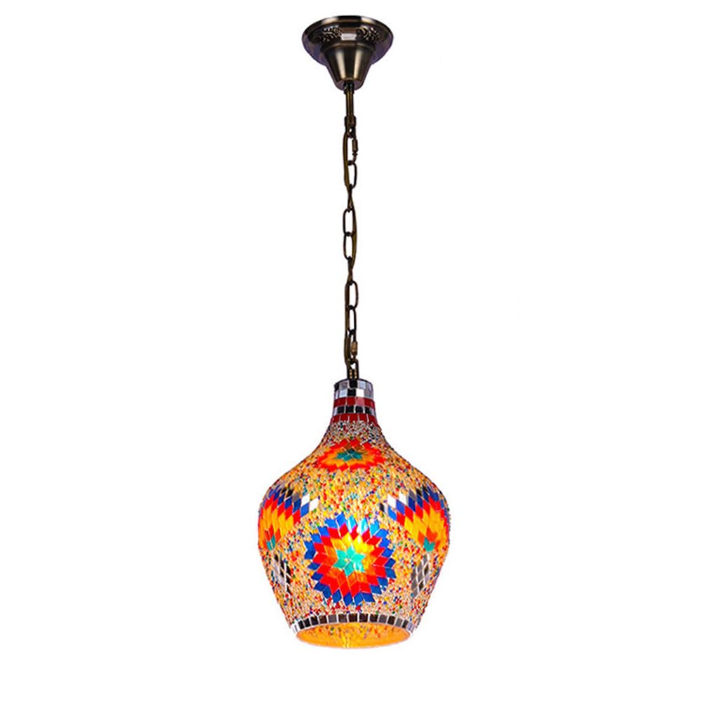 Jadssox Turkish Moroccan Pendant Light Stained Glass Hanging Lamp Shade Tiffany Style Chandelier Single Kitchen Island Lighting Fixture Mediterranean Mosaic Drop Ceiling Lamps