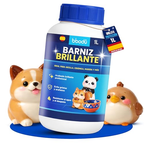 BIBODU Barniz Arcilla Secado al Aire Brillante 1L | Previene Grietas y Arañazos | Resistente al Agua y al Desgaste | Apto para Arcilla, Cerámica, Yeso, Madera y Barro