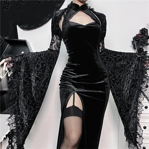 Image of Gothic Bolero Shrug Tops Women Goth Bell Long Sleeve Crop Top