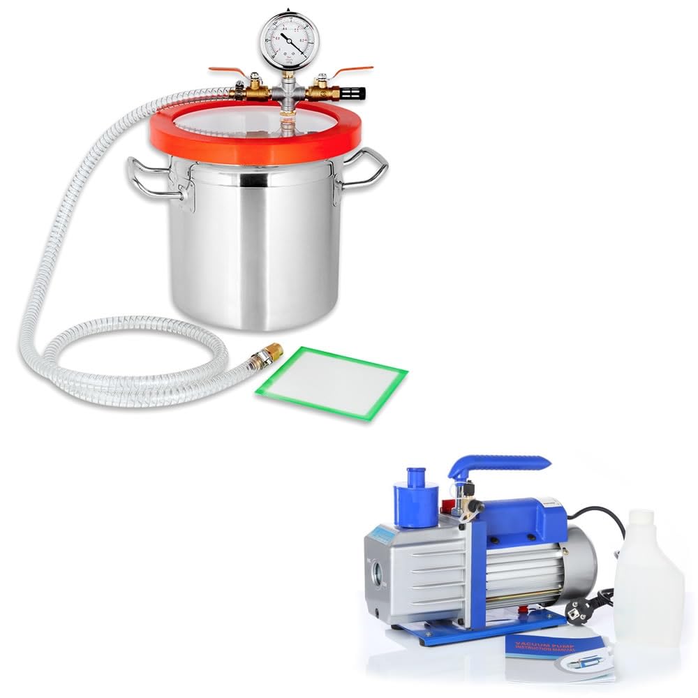 Mucola Vakuumpumpe 127L/Min und Vakuumkammer 7,6L Unterdruckpumpe Klimaanlage Vacuum Set 127 l/min + 7,6L Entgasungskammer Harzfalle Klimatechnik