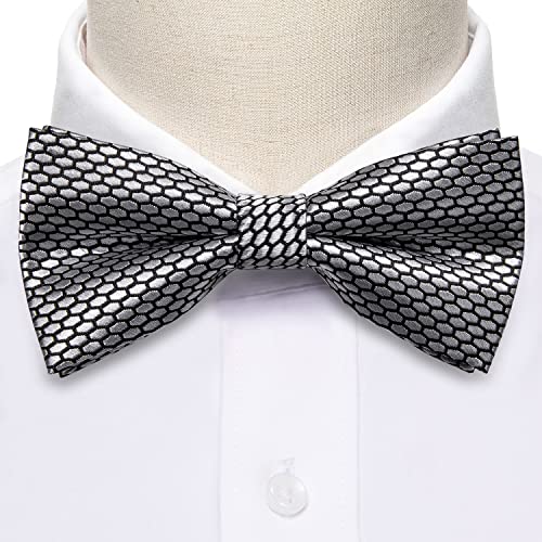 Image of Barry.Wang Paisley Striped Bow Tie for Men Silk Pre-Tied Bowtie Pocket Square Cufflinks Set Formal Wedding Party Prom