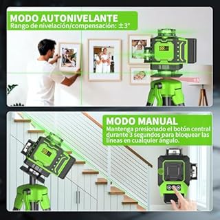 Niveau Laser Chantier Autonivelant 360° x 4 Avec trépied, Lazer Niveaux 4D 16 Lignes Laser, Mode Impulsion ExtéRieur, 2 x Batterie, Nivellement Automatique, Support Rotatif, Télécommande
